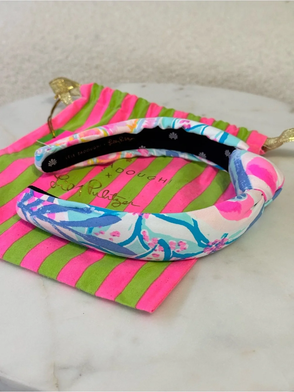 Lilly Pulitzer x Lele Sadoughi Kids Padded Floral Headband in Pink & Blue NWT